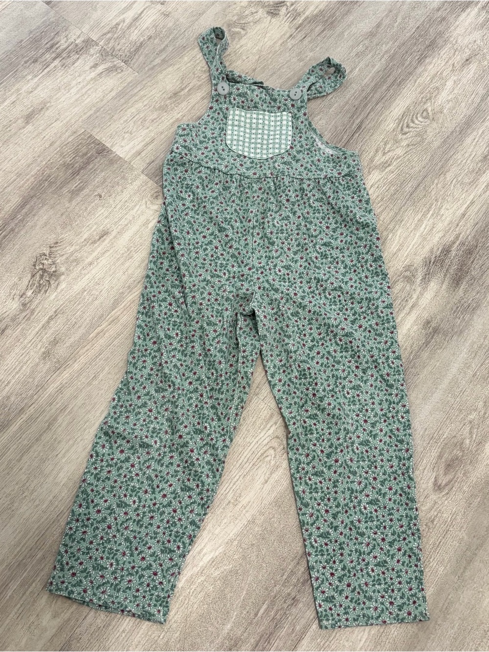 vtg 90s girls cotton Blend overalls floral green Size 5/6 Country Cottage Farm
